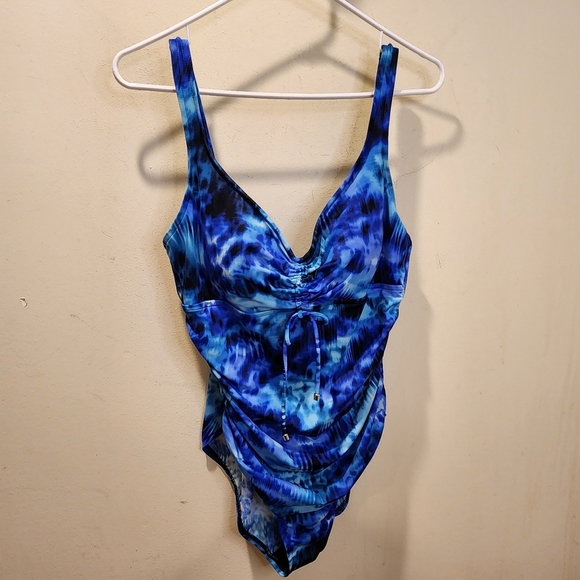 Aqua Green Blue Bodysuit One Piece with Adjustable Straps Swimmer LARGE - Picture 7 of 13